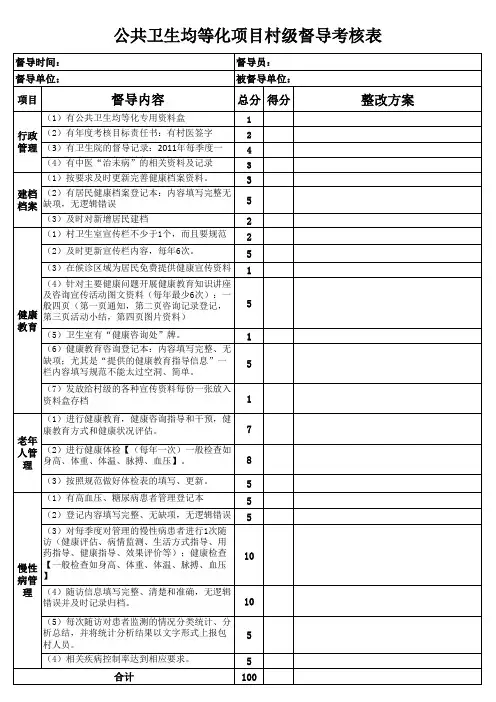 公共卫生村级督导考核表