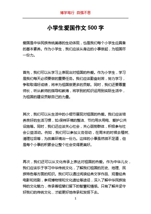 小学生爱国作文500字
