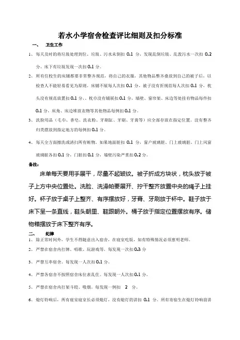 宿舍检查评比扣分标准及细则