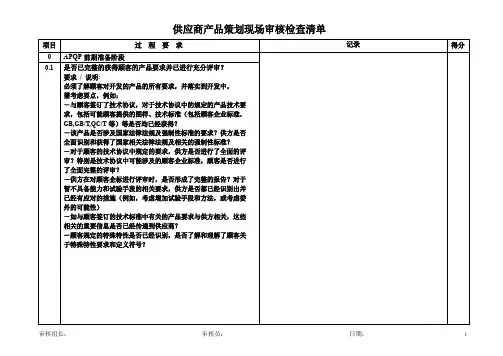供应商产品策划现场审核检查清单