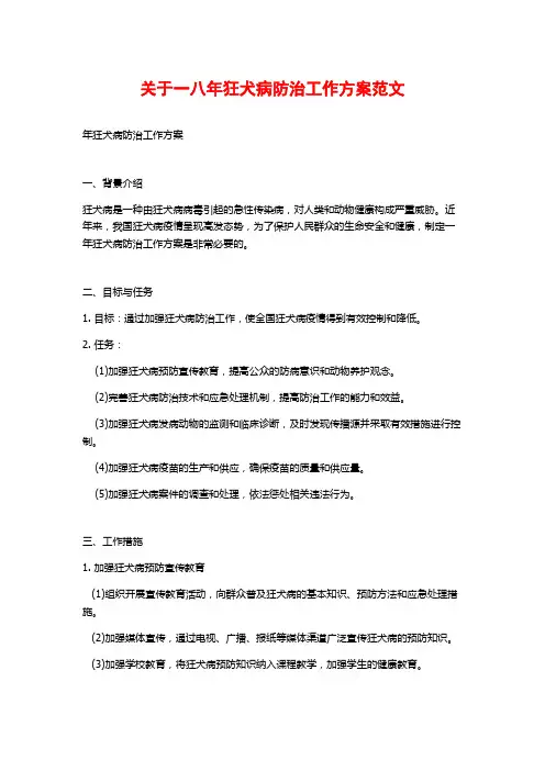 关于一八年狂犬病防治工作方案范文
