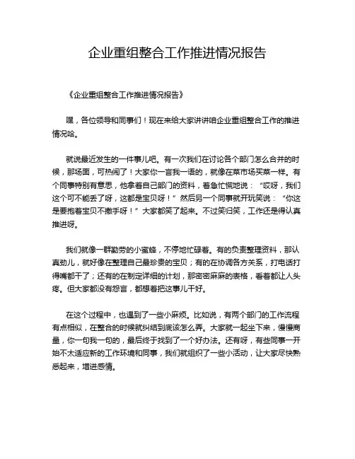 企业重组整合工作推进情况报告