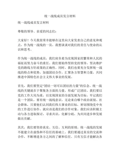 统一战线成员发言材料