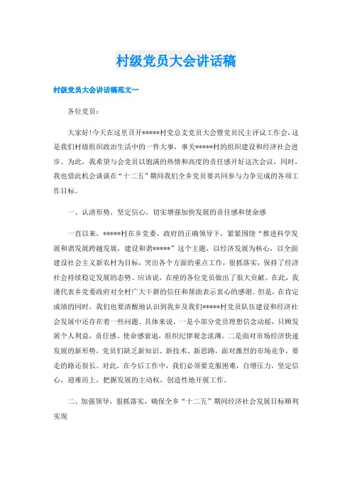 村级党员大会讲话稿