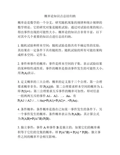 概率论知识点总结归纳