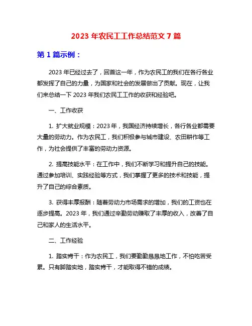2023年农民工工作总结范文7篇