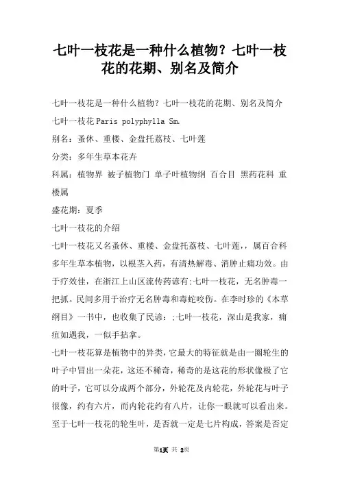 七叶一枝花是一种什么植物？七叶一枝花的花期、别名及简介