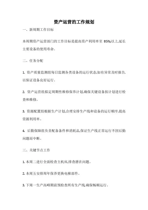资产运营的工作规划