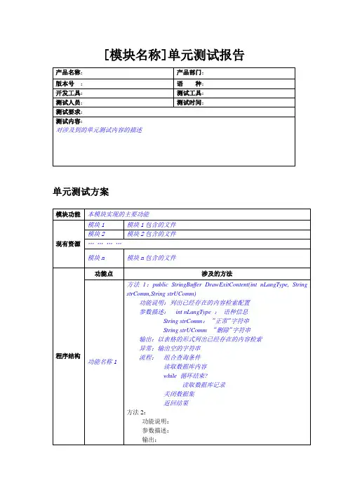 单元测试报告模板