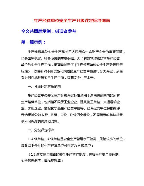 生产经营单位安全生产分级评定标准湖南