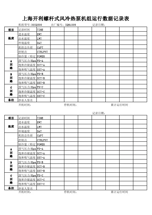 风冷热泵运行记录