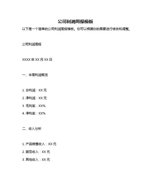 公司利润周报模板