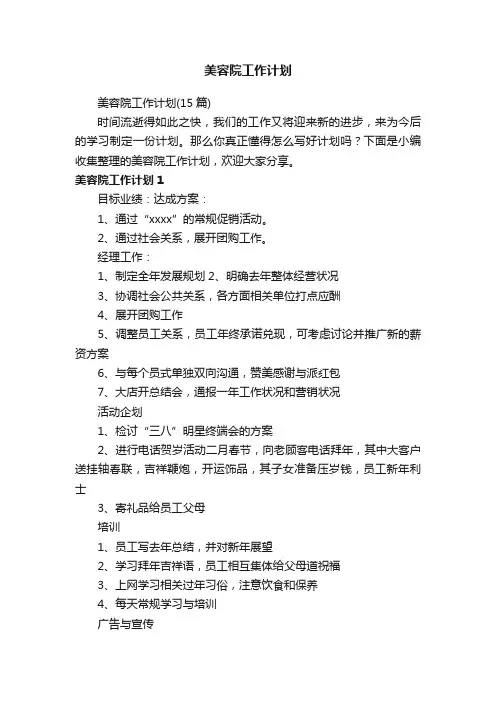美容院工作计划（15篇）