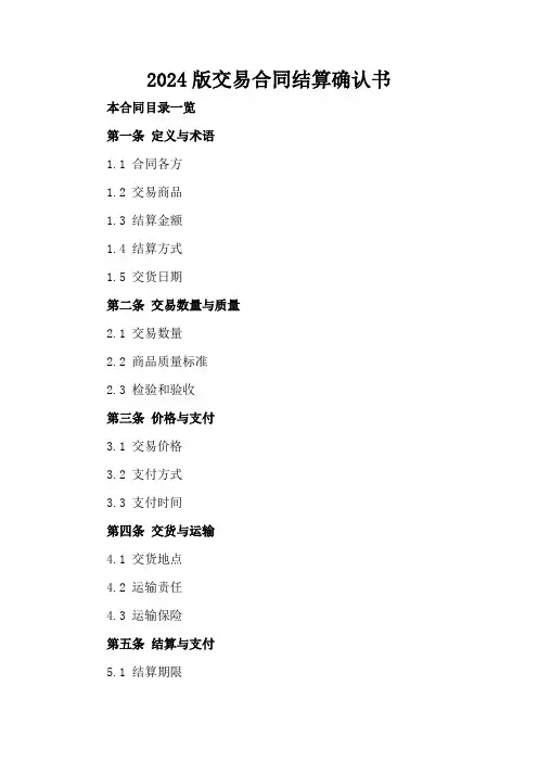 2024版交易合同结算确认书