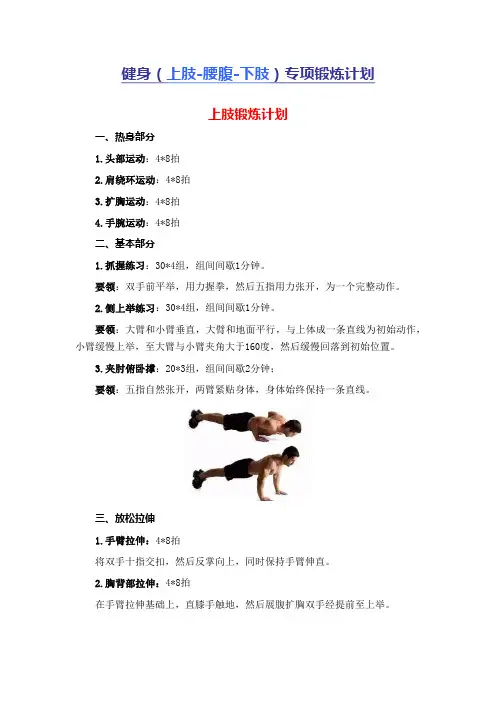 健身(上肢-腰腹-下肢)专项锻炼计划