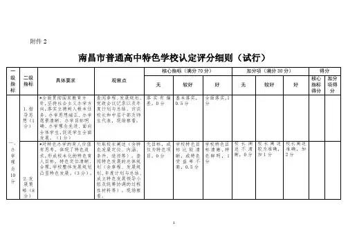 南昌市普通高中特色学校认定评分细则(试行)