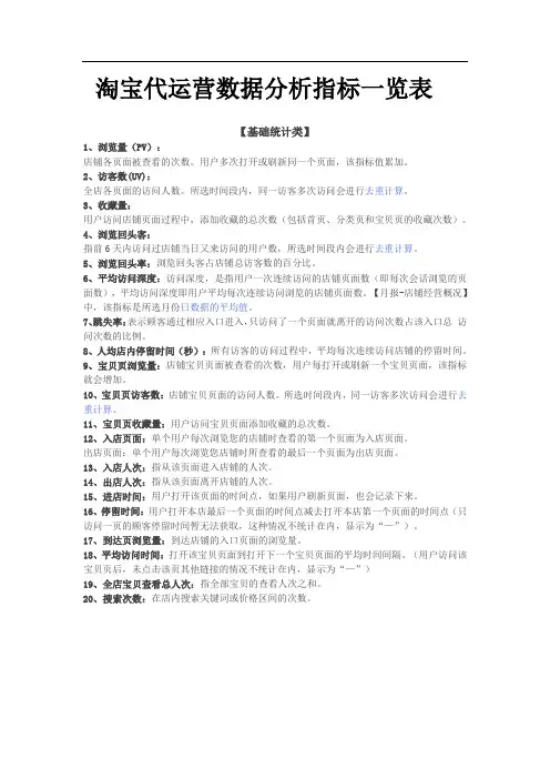 淘宝运营数据分析指标及名词解释和公式计算