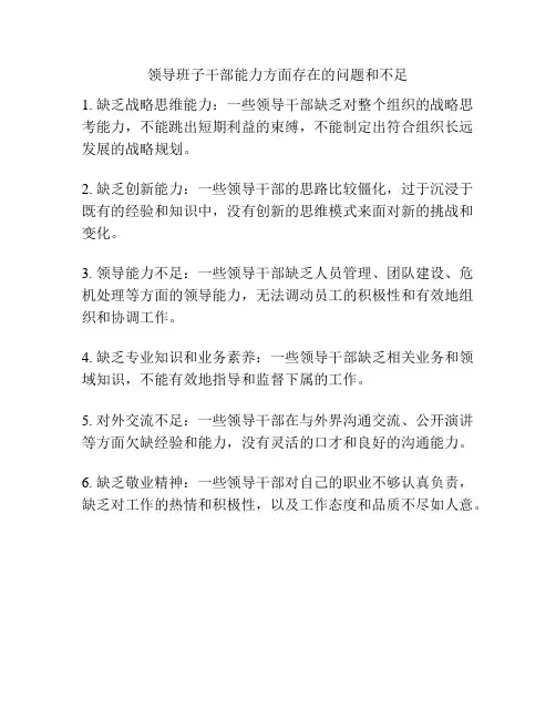 领导班子干部能力方面存在的问题和不足