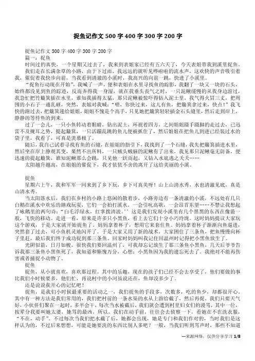 捉鱼记作文500字400字300字200字