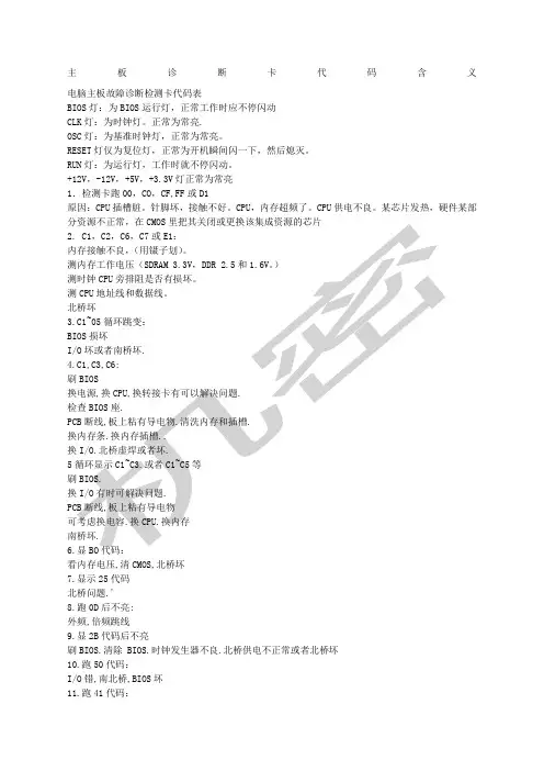 主板诊断卡代码含义