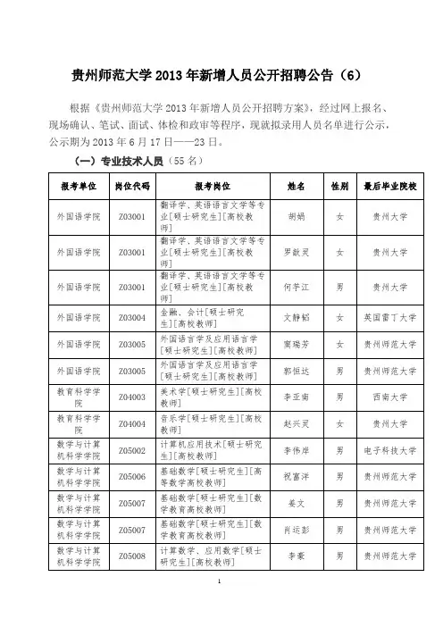 贵州师范大学2010年新增人员公开招聘公告(4)