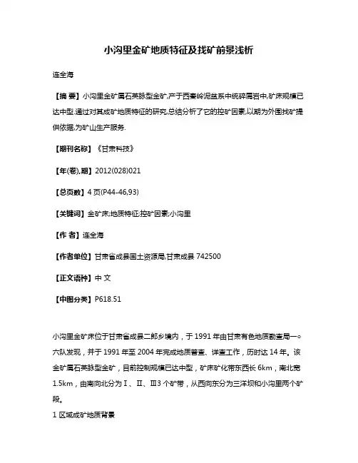 小沟里金矿地质特征及找矿前景浅析
