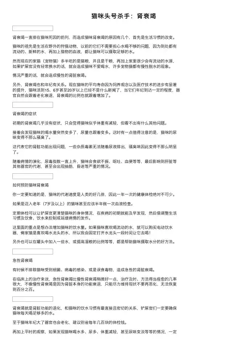 猫咪头号杀手：肾衰竭