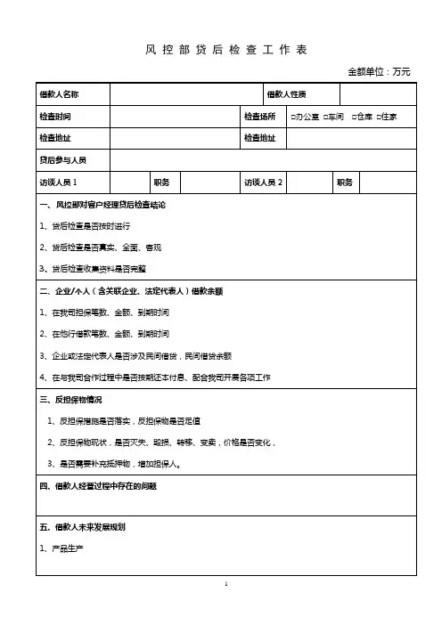 贷后检查工作表(风控)