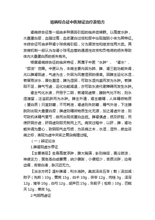 肾病综合征中医辩证治疗及验方