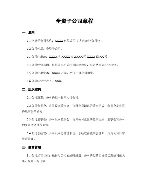 全资子公司章程