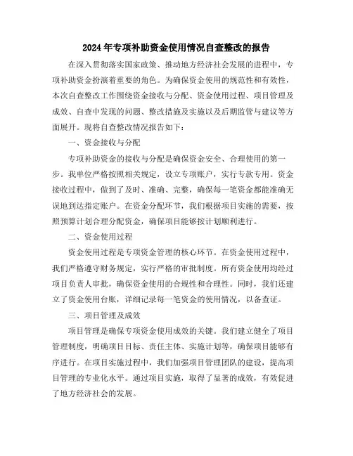 2024年专项补助资金使用情况自查整改的报告