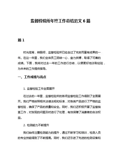 监督检验所年终工作总结范文6篇