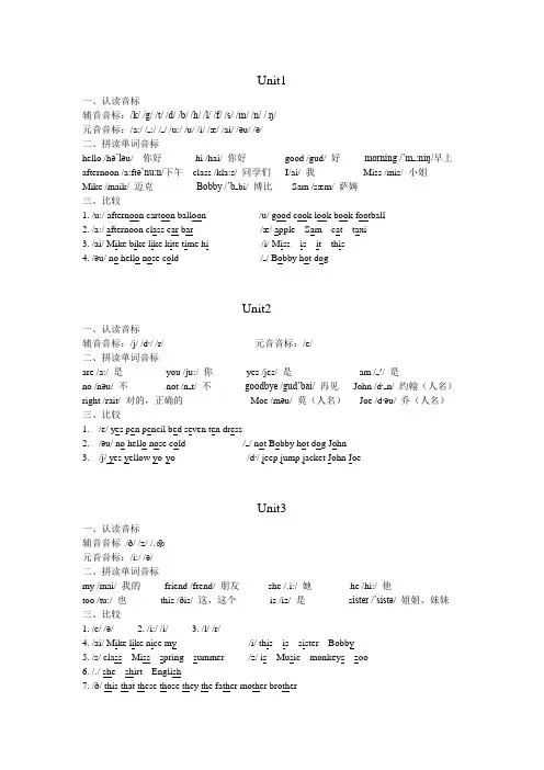 三年级音标归类(unit1-unit5)