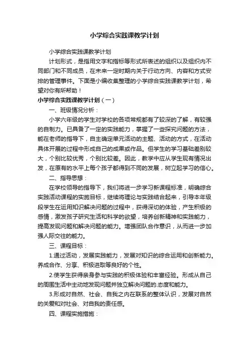 小学综合实践课教学计划