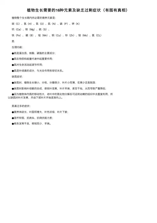植物生长需要的16种元素及缺乏过剩症状（有图有真相）