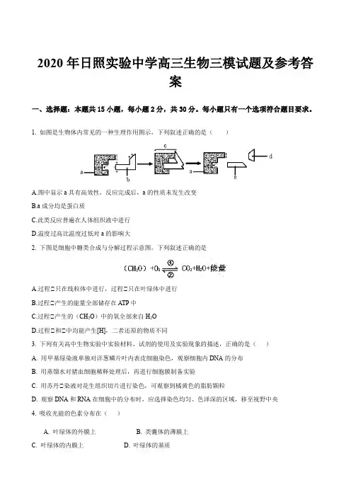 2020年日照实验中学高三生物三模试题及参考答案
