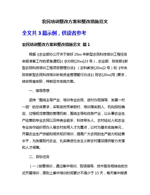 农民培训整改方案和整改措施范文