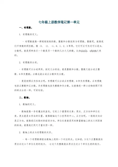 七年级上册数学笔记第一单元