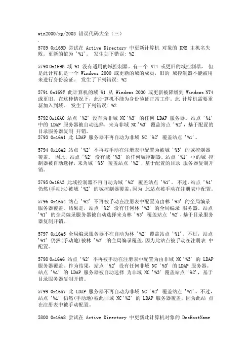 2016新编win2000xp2003错误代码大全（三）