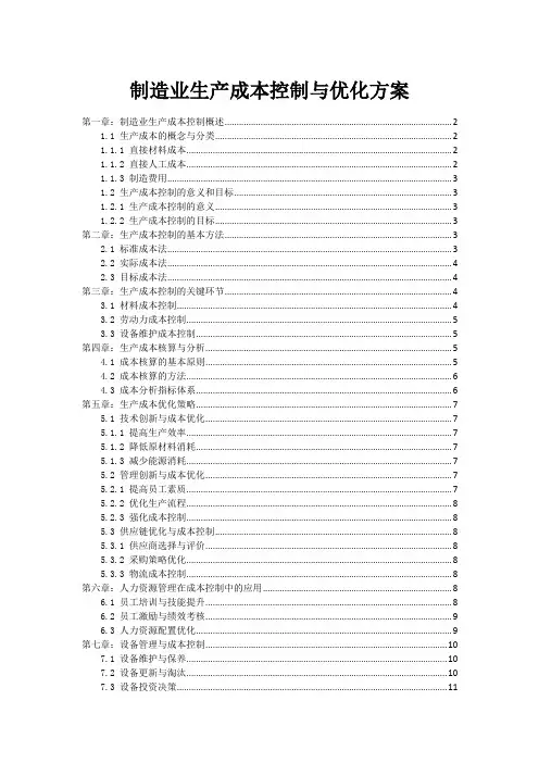 制造业生产成本控制与优化方案