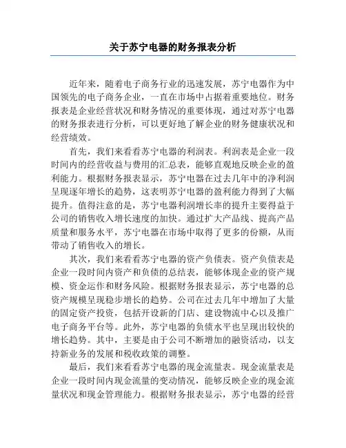 关于苏宁电器的财务报表分析