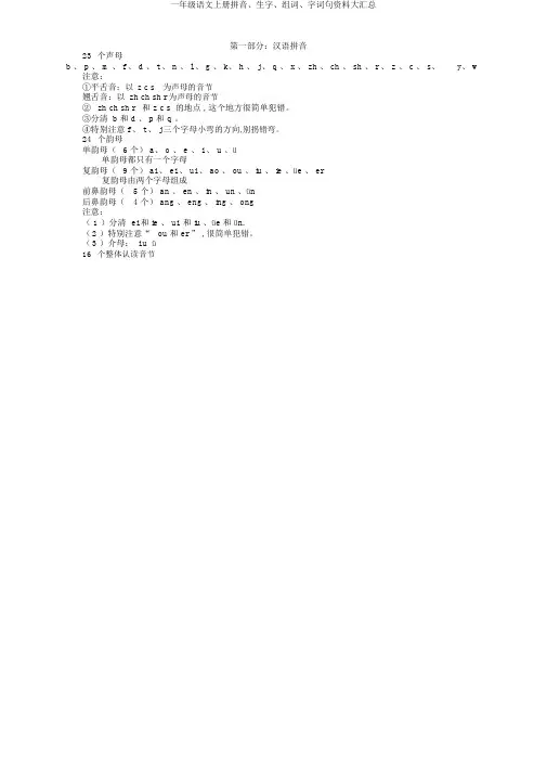 一年级语文上册拼音、生字、组词、字词句资料大汇总