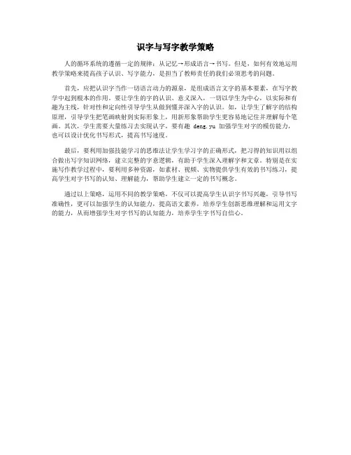 识字与写字教学策略