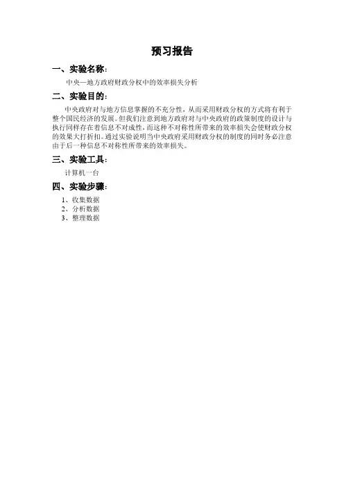 中央—地方政府财政分权中的效率损失分析实验报告