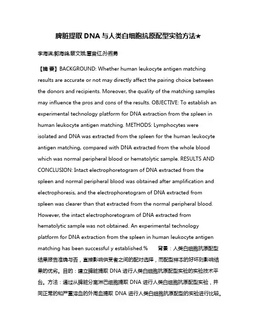 脾脏提取DNA与人类白细胞抗原配型实验方法★