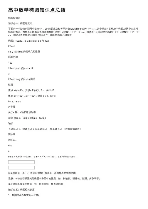高中数学椭圆知识点总结