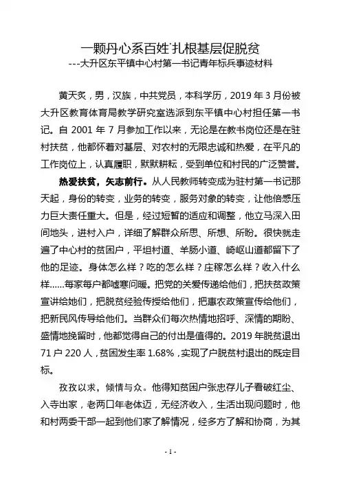 脱贫攻坚青年标兵先进事迹材料及审批表