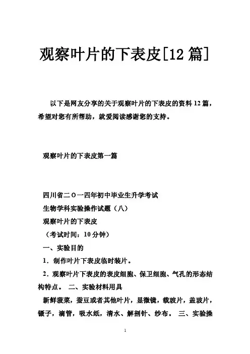观察叶片的下表皮[12篇]