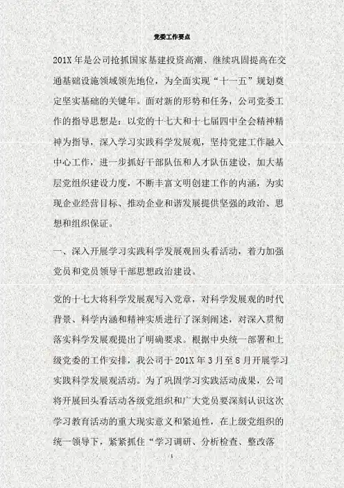 党委工作要点(精)