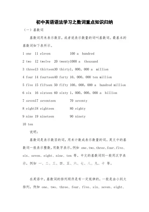初中英语语法学习之数词重点知识归纳